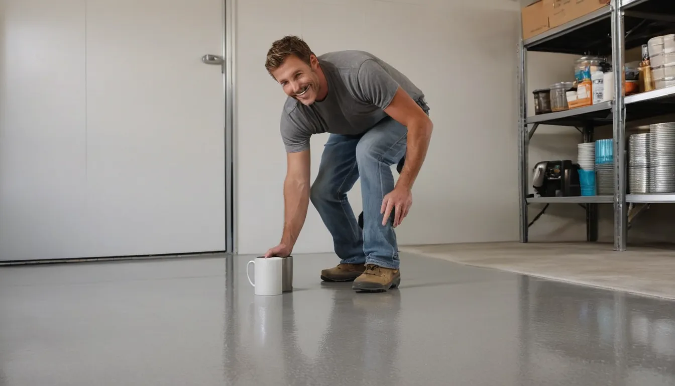 Provider rolling epoxy onto a clean garage floor in a home in Tarpon Springs